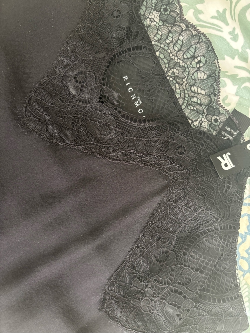 John Richmond Black 100% silk Lace-Trim Cami Top with Branded Straps - Picture 8 of 8
